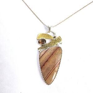 Moricci Necklace Gold Over Sterling Silver 925 Vermeil Signed NWT Smoky Quartz